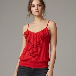 Express Red Ruffle Romantic Cami Top with Black Trim - Size XS